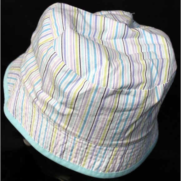 2002 Gymboree Spring Showers Hat S/M Bucket Flowers Embroider Stripes Reversible - Picture 7 of 10